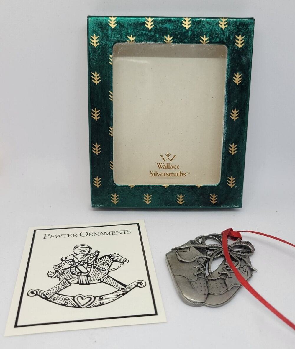 Baby shoes 1st Christmas Ornament Pewter Wallace Silversmiths Vintage Rare